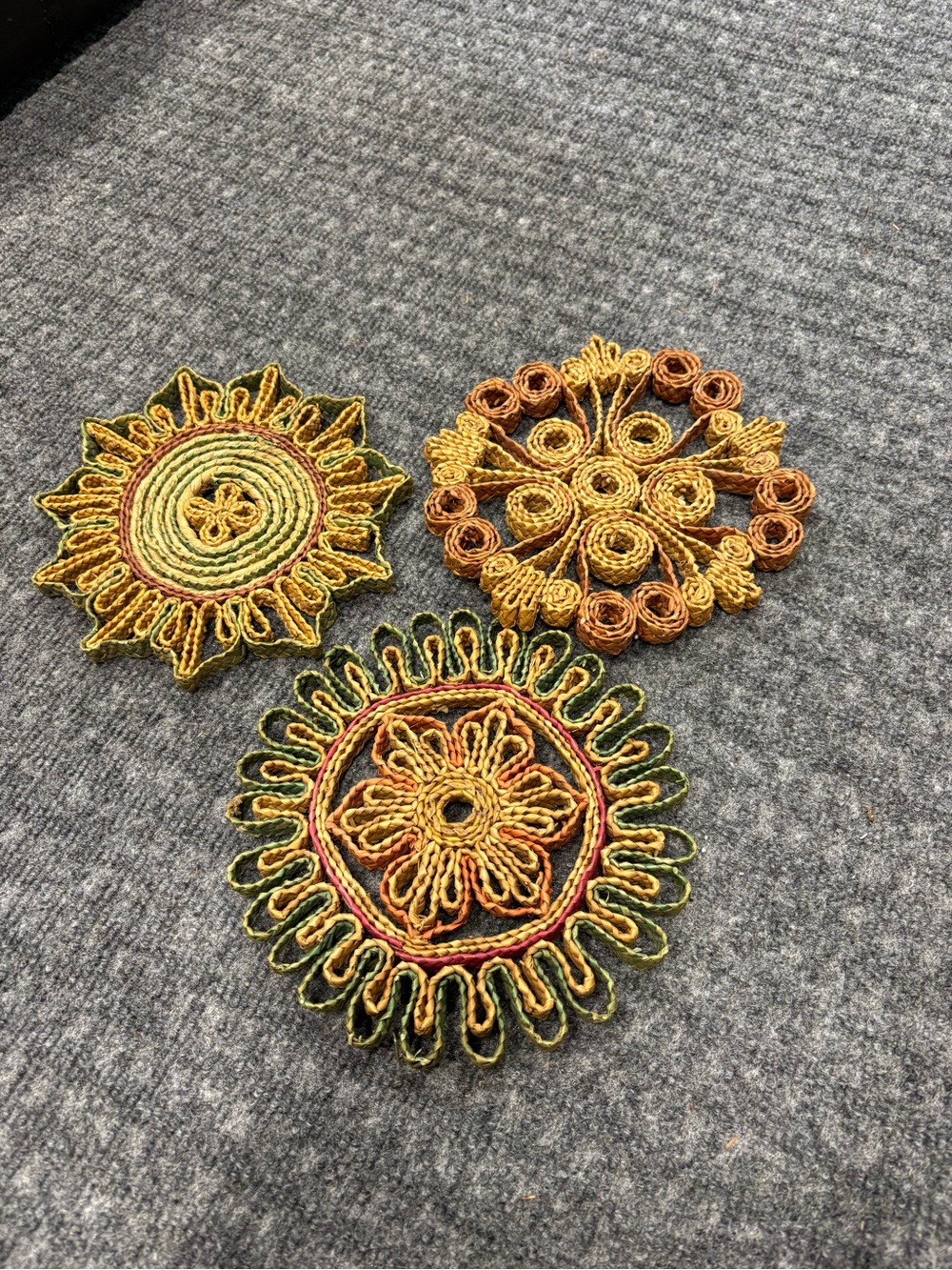 Vintage Rattan Raffia Trivets Colorful- Set of 3